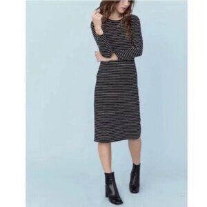 NEW Sonnet James Midi Dress Reese Play Dress Black tan midi Striped 3/4 Slv XS